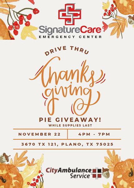 2022 SignatureCare ER Plano Thanksgiving Pie Giveaway